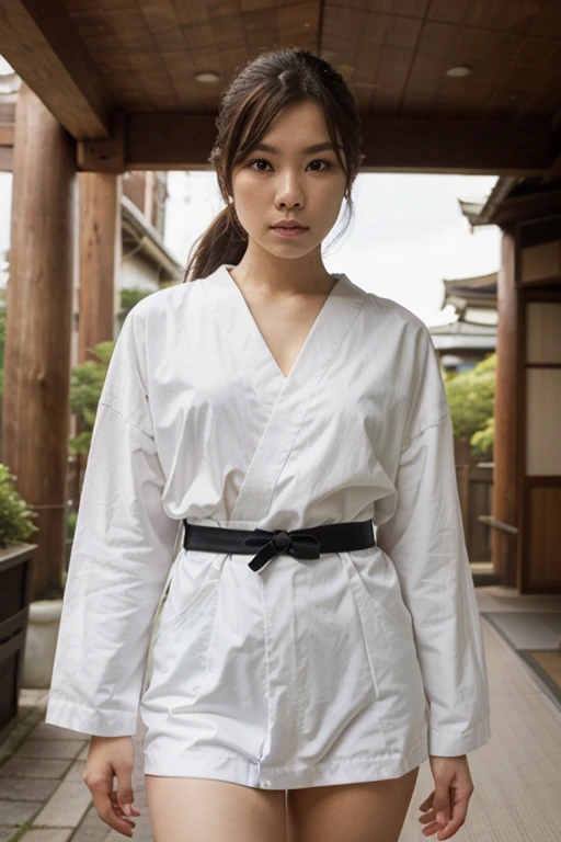 (Draw only one woman:1.8), Anatomically correct proportions, 8K, RAW shot, Best High Quality, masterpiece, realphoto, 18-year-old beauty, A dark-haired,((Shibari:1.5)),(arms behind back:1.4)、((BDSM:1.4))、(Tying the body with a rope:1.4)、sexy pose, (skin is wet with water:1.3), (dirty white yukata:1.6), (White yukata worn by female prisoners:1.6), (Sitting on the floor:1.3), ((Fixed with equipment and forced to open thighs:1.6)), see-through bangs, ((torture room:1.5)), ((Dungeon:1.5)), ((Secured on the delivery table:1.4))