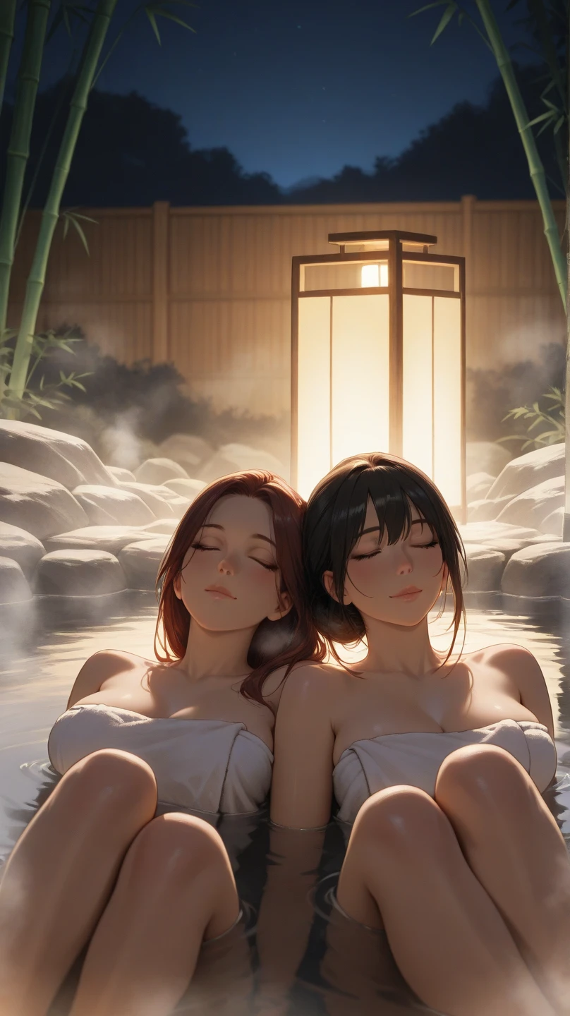 realistic, 1girl, full body, glowing eyes, (unbuttoned flower yukata), parted lips, blush, night, flowers, moonlight, sitting on the edge of the hot spring, hyper-detailed, high quality, 8k, photorealistic, professional digital painting, dramatic lighting, vibrant colors, intricate details, beautiful face, naughty pose, serene atmosphere, natural environment, ethereal, dreamy