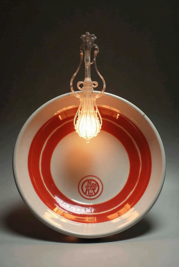 There is a small glass vase with a golden top, Soft blurry light, light cone, gradient light red, Pink light, Single point light, voluminetric lighting. Red, reddish lighting, Soft red light, Red glow, Red light, Orange light, red orange lighting, Dim red light, Indoor light, mood light, Glowing red, red illuminating fog