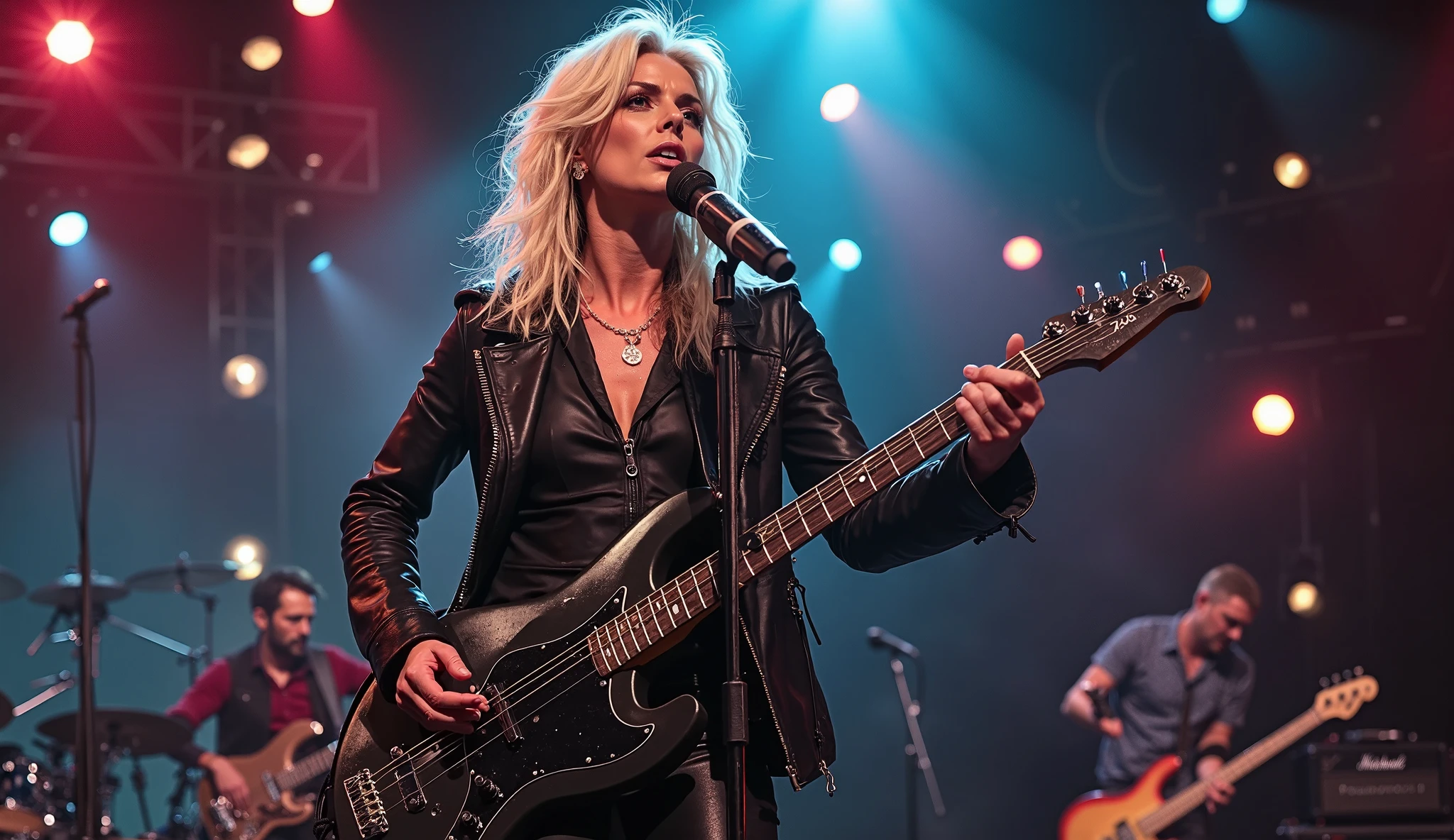 blond blond woman in leather outfit playing guitar on stage, live concert photography, playing guitar onstage, concert photography, dreamy rock girl, 2011, 2 0 1 1, 2012, 2 0 1 2, beth cavener, lindsay adler, rectangle, 2010, 2 0 1 0, rocking out, performing on stage