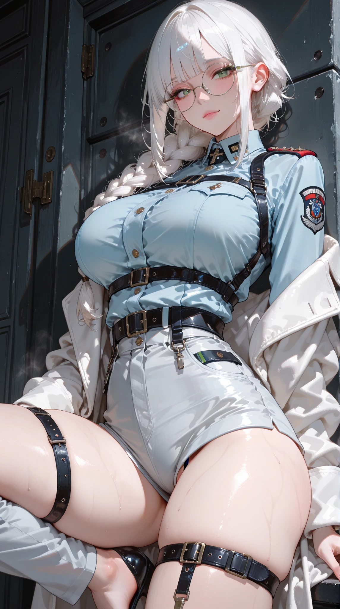 1female,41 years old,熟妇,A MILF,mature,plumw,extremely large bosom ,Pornographic exposure, 独奏,(Background with:The plane is in flight,Planes,inside of a cabin,) She has short blonde hair,bobo head,Stand in the pilot's seat of the aircraft,seen from the front, hair straight, mostly cloudy sky,(((tmasterpiece),(Very detailed CG unity 8K wallpaper),best qualtiy,cinmatic lighting,detailed back ground,beatiful detailed eyes,Bright pupils,(Very fine and beautiful),(Beautiful and detailed eye description),ultra - detailed,tmasterpiece,)),facing at camera,A high resolution,ultra - detailed),revealing breasts,Bare genitalia, Bulge,legs are open,Raised sexy,Camel toes,Flushed complexion,Open-mouthed,frontage,us airforce,Aviator,(Wearing:White fluffy skirt,Black pantyhose)The upper part of the body