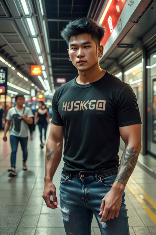 masterpiece, best quality, high resolution, realistic, handsome, photogenic, syahnk, SFW, a photo of a 35 year old room frat (man:1.2) portrait, standing in a bed room, military press, weights, stunning , short buzzcut hair,stubble head , (hypermuscle),looking at the viewer, flirting with the camera, charming, (t-shirt ),(GS-Masculine:1), 8K UHD, ยิ้ม