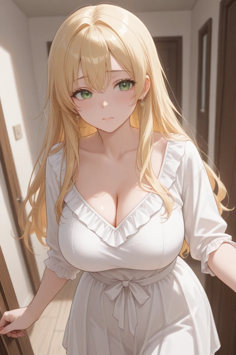With a relieved expression, A 19 year old blonde girl, with green eyes and dressed in a white sleeveless shirt,  guides the man to the living room of his apartment. "It&#39;s good that you accepted. Sit here for a moment." Seeing your confusion, she explains: "What if I&#39;m alone? Didn&#39;t your daughter tell you? The truth is that I live alone, I have already become independent, so we are alone in this apartment. Well, I&#39;ll go get your juice."