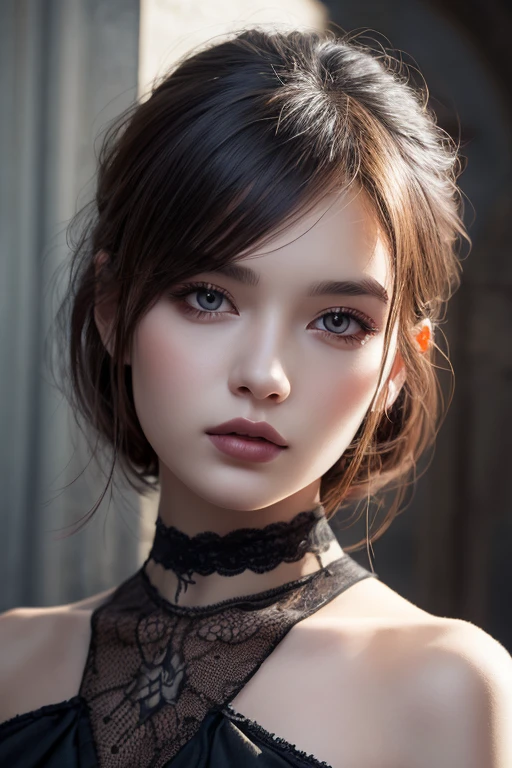 (schwarze Haare mit Blau), (dunkle Sommersprossen), (dunkle Smokey Eyes), (black lips)