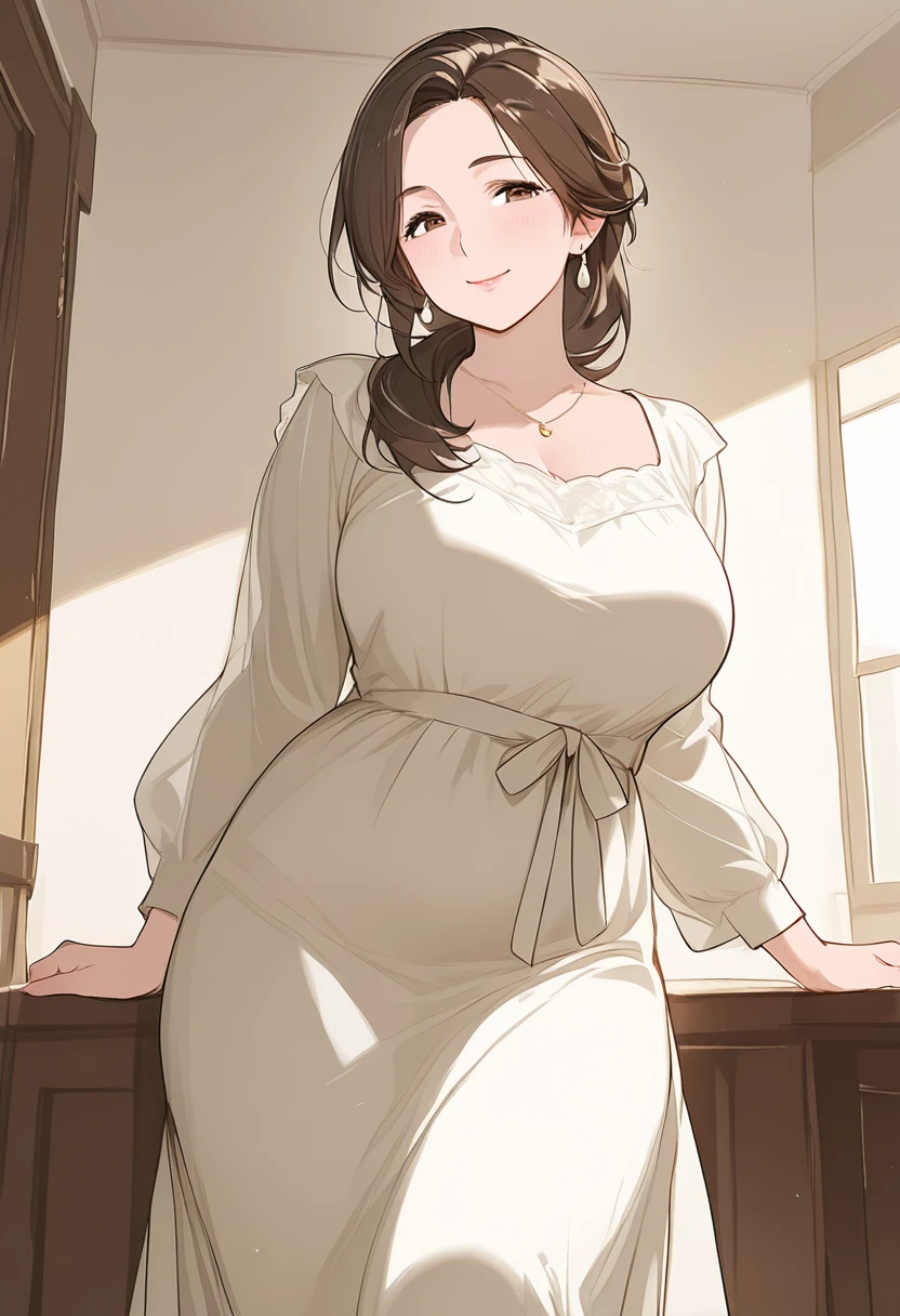 (((White short sleeve elegant blouse、Red long skirt、Drinking tea from a white cup))),(((Apartment room、Sitting in a chair、Anxious expression)))Mid-length bob cut hair:1.9. Very large breasts:1.6、(((1 Female:1.3))), (((Brown Hair:1.3. Wavy Hair:1.6. Bob Cut Hair:1.9 Round Eyes Beauty:1.3. Shapely breasts, brown eyes, side-swept bangs, red cheeks:1.3 Sweat:1.3)))、(((Top quality masterpiece high resolution perfect human body:1.3))),(((Sweat:1.3,cute:1.3)))