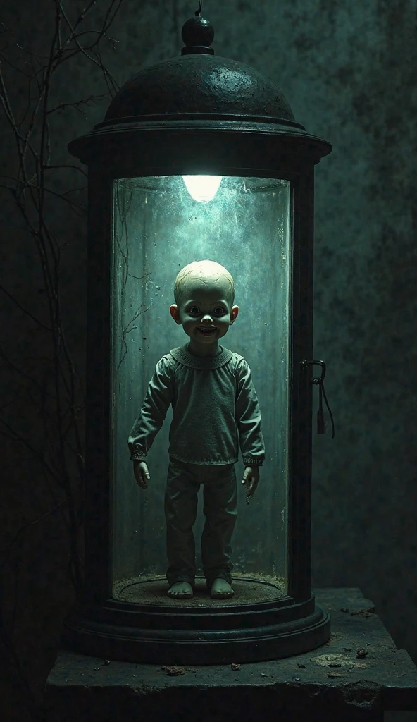 Night room, dark room, completely darkened room, grainy, sepia, creepy environment, dark red tint. creepypasta is a scary demon with very big eyes and a scary smile. a creepy look from the shadows. laurie lipton style. joshua hoffin. dariusz zawadsky. tetsuya ishida. zdzislaw beksinski. patrizia piccinini. mark powell. sven 37.