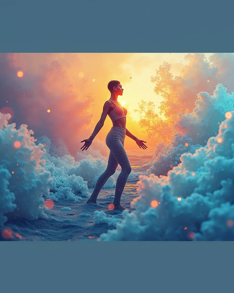 Create a notebook cover with the essence of swimming, music and science combined