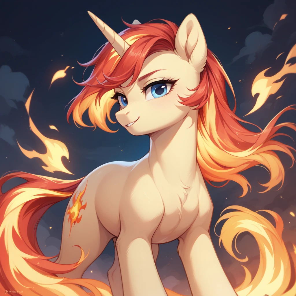 score_9,score_8_up,score_7_up,score_6_up, ((my little pony)), radiant lighting, vibrant colors, whimsical atmosphere, 8K, high resolution, highly detailed, masterpiece, behind view, white body, long red wavy hair, earrings, red eyes, stern look, black-red striped stockings, showing butt, dripping pussy