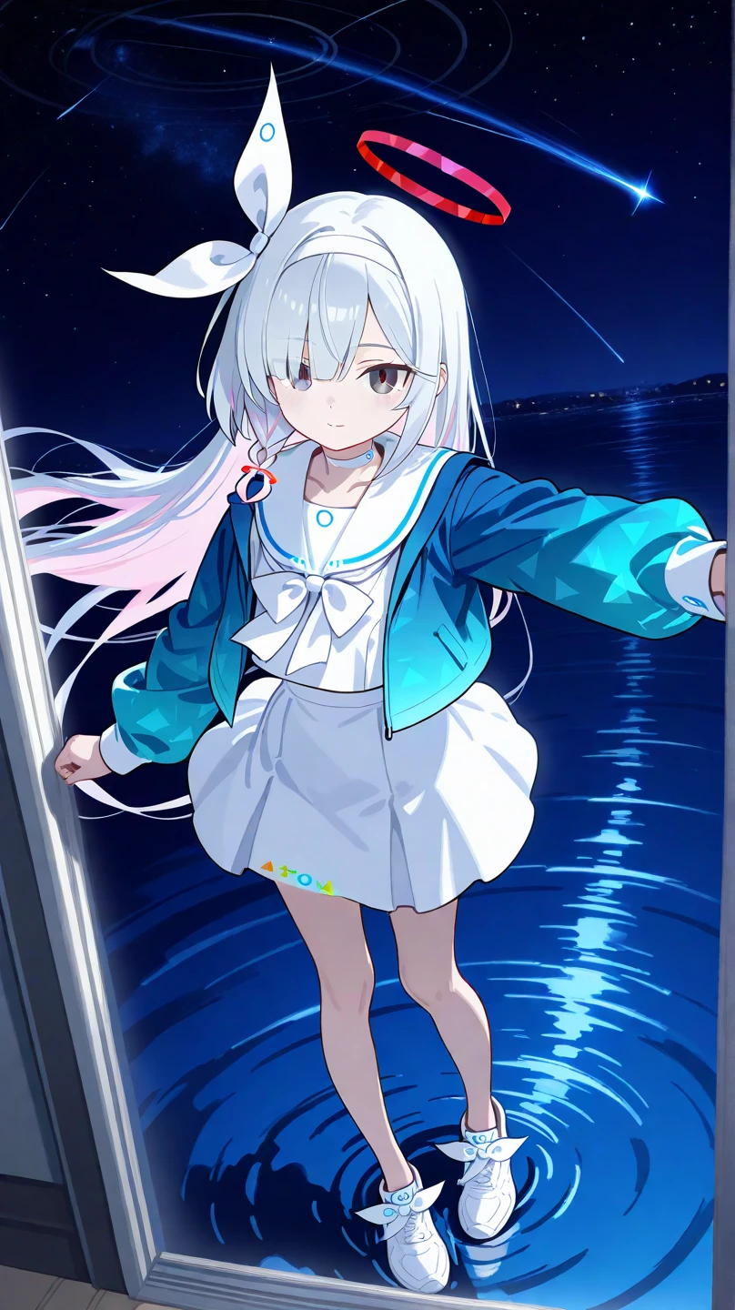 (masterpiece), classroom, 1girl, medium hair, white hair, (aqua eyes:1.2), (white sailor collar:1.2), serafuku, white skirt, pleated skirt nsfw show panties