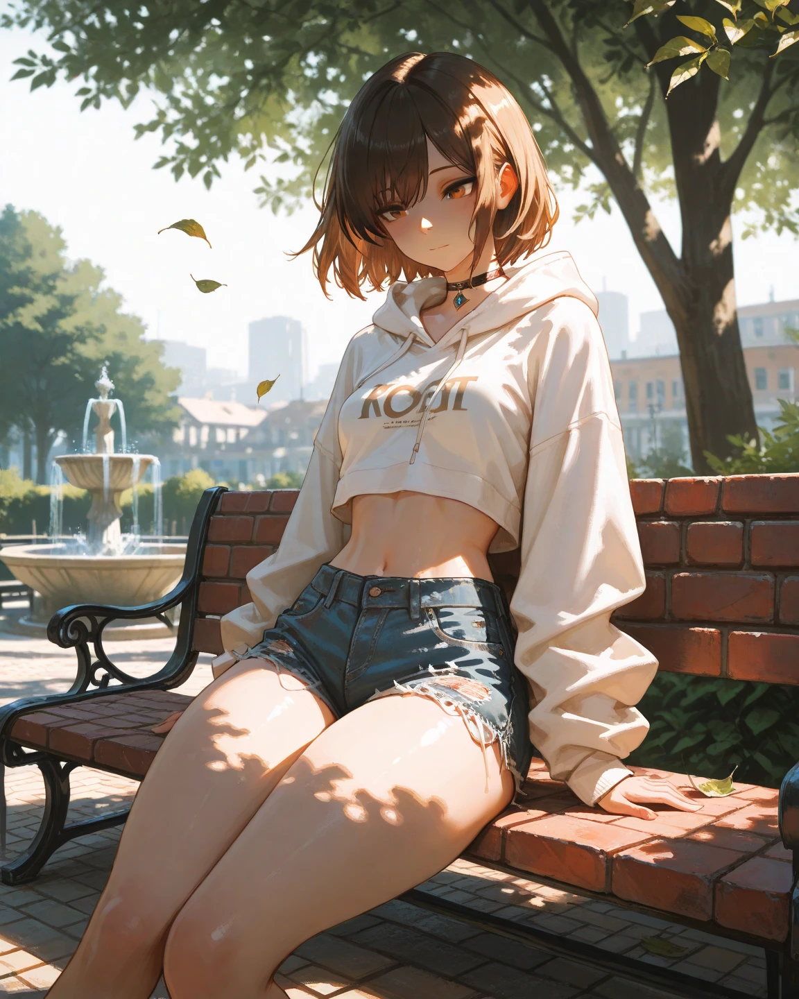 (large breasts 1.4), beautiful elf woman, ((Short Red Hair: 1.6, straight with shine)), bright blue eyes, bright eyes, double eyelids, light effect on eyes, detailed irises, sexy, curvy body, glasses,(( black tee shirt, choker, tiny denim shorts, black high heels, legs exposed,)) ((micro denim shorts, edgy sexy, Beautiful and cool, shorts)), ((work of art, hyper-realistic, hyper detailed, Best quality, 16k, light and shadow on skin, vivid colors), eyeliner, Thin eyebrows, Sensual expression, perfect lips, sexy mature face, ((skin with light and shadow) flirting seductively with the viewer, lots of freckles, full lips, extreme blush, smile, ((laying down on back on grass in forest)), daytime, noon, rays of light, masterpiece, ((head resting on top of hand tilted downwards, biting lower lip)) ((Side View)),