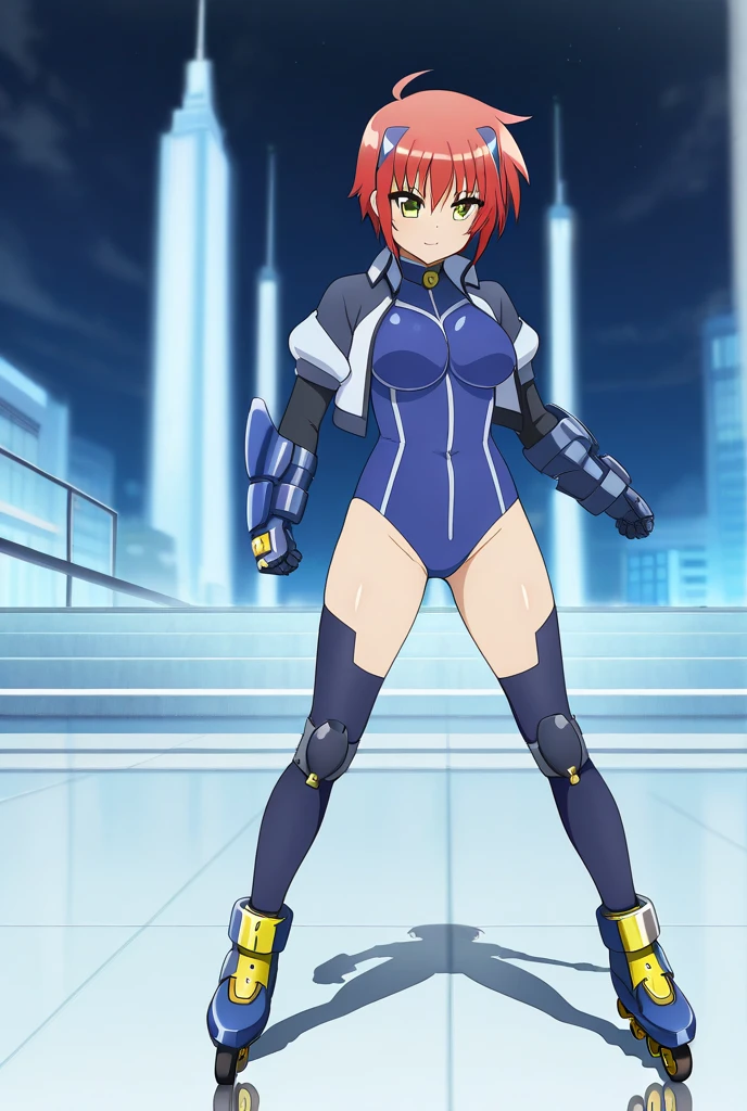 igawa, igawaoutfit, (masterpiece, best quality, 8k:1.2), 1girl, mature female, medium breast, black suit, elbow gloves, fishnets, orange showgirl skirt, black thighhighs, fighting stance, rooftop, cityscape, neon lights, smile), (wind, speed lines), cowboy shot, dynamic angle