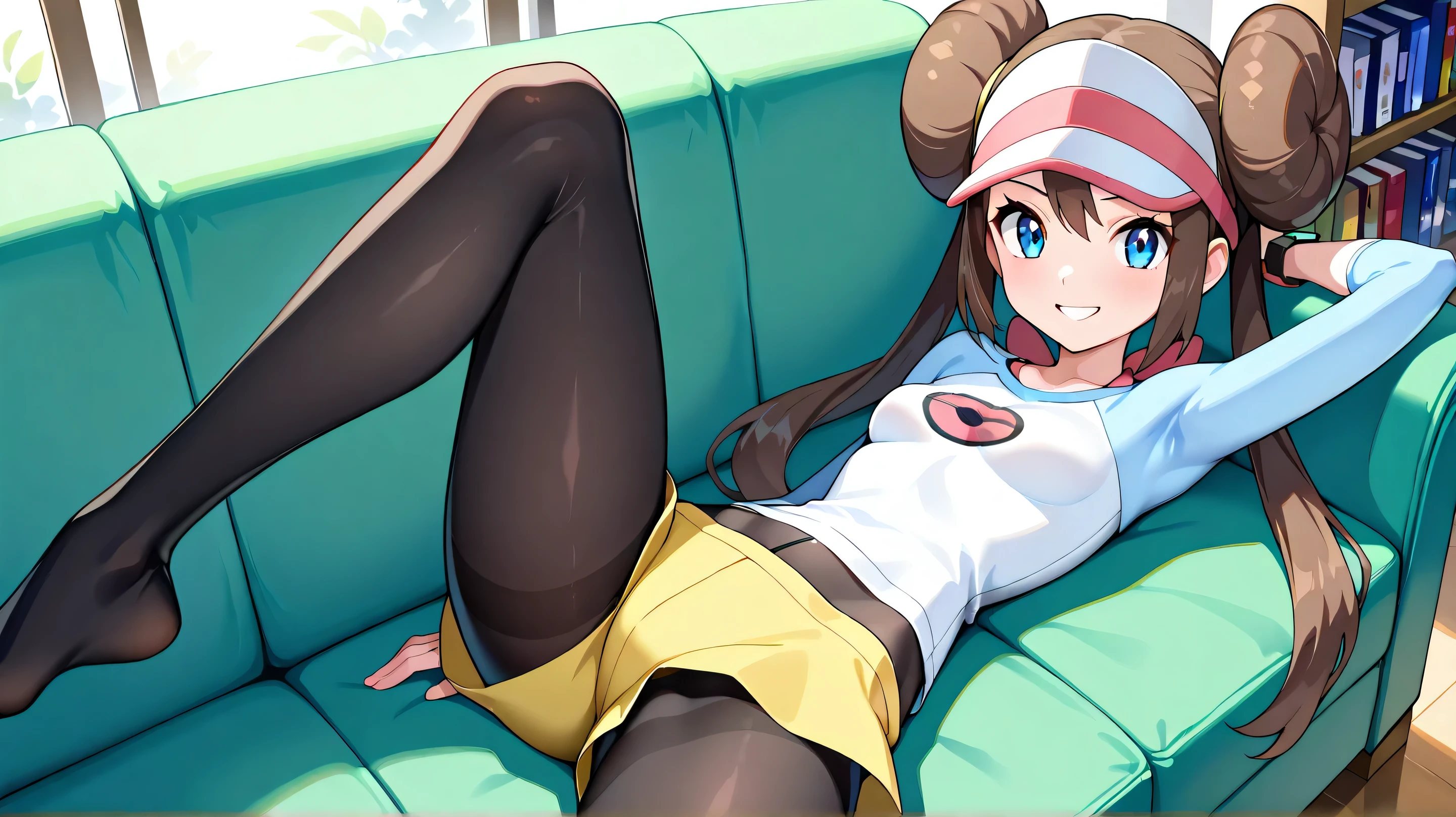 Masterpiece, best quality, high resolution, ro1, hair bun, blue eyes, twin tails, visor cap, wristwatch, Pokeball \(basic\), smiling, brown hair,
BREAK: small breasts, thin waist, smiling, intense pleasure, solo, (sculpted body), pantyhose, raglan sleeves, yellow shorts, shirt, smiling
BREAK Perfect ass, provocative face, indoors, from above, fine eyes, fair-skinned woman
BREAK Perfect quality, ultra high quality, perfect reflection
Leaning on sofa, light green sofa, gold trim, luxurious mansion, window, afternoon, sunlight, bookshelf, lying on back, crotch focus, low angle, legs spread, armpits