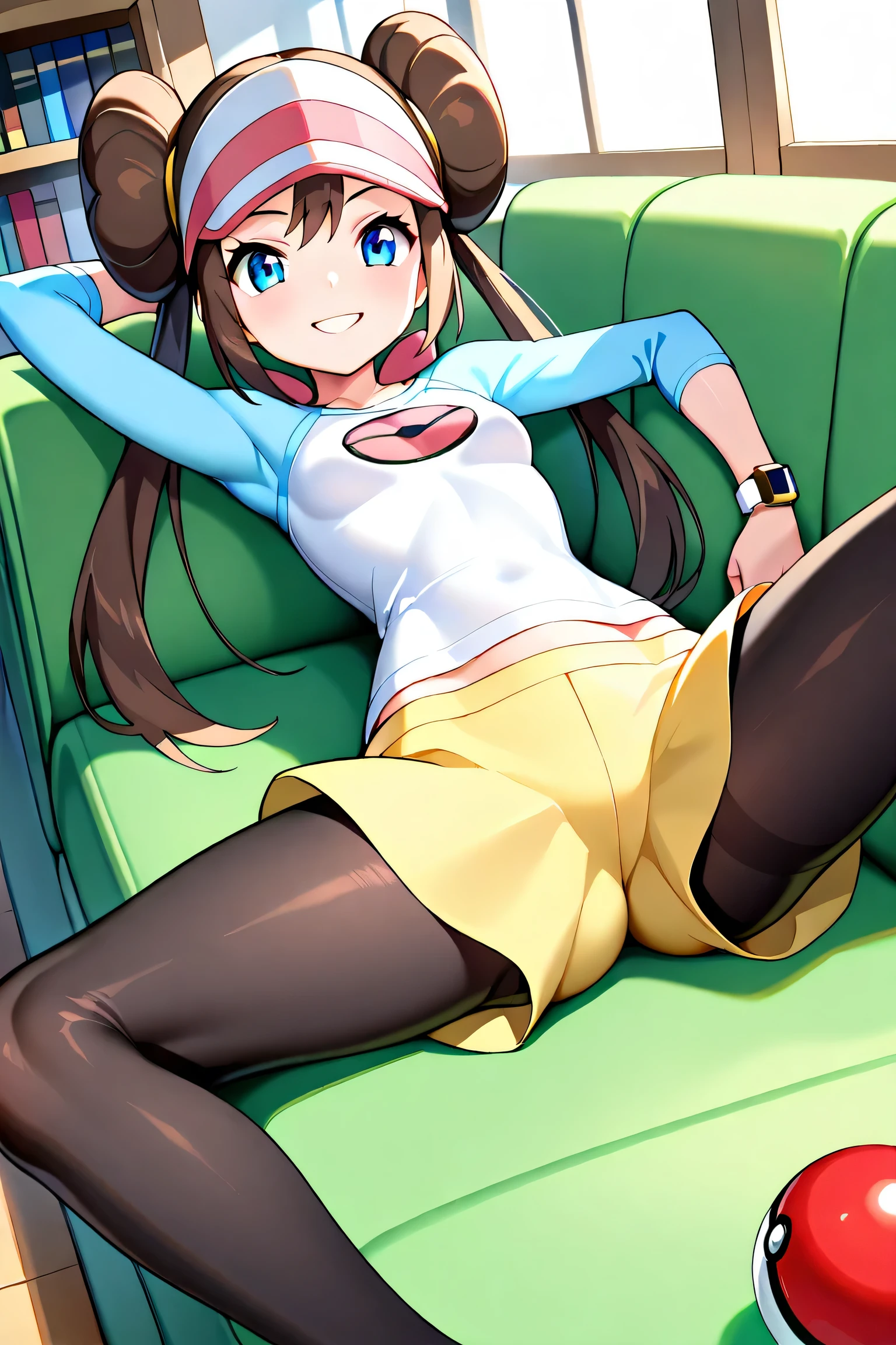 Masterpiece, best quality, high resolution, ro1, hair bun, blue eyes, twin tails, visor cap, wristwatch, Pokeball \(basic\), smiling, brown hair,
BREAK: small breasts, thin waist, smiling, intense pleasure, solo, (sculpted body), pantyhose, raglan sleeves, yellow shorts, shirt, smiling
BREAK Perfect ass, provocative face, indoors, from above, fine eyes, fair-skinned woman
BREAK Perfect quality, ultra high quality, perfect reflection
Leaning on sofa, light green sofa, gold trim, luxurious mansion, window, afternoon, sunlight, bookshelf, lying on back, crotch focus, low angle, legs spread, armpits