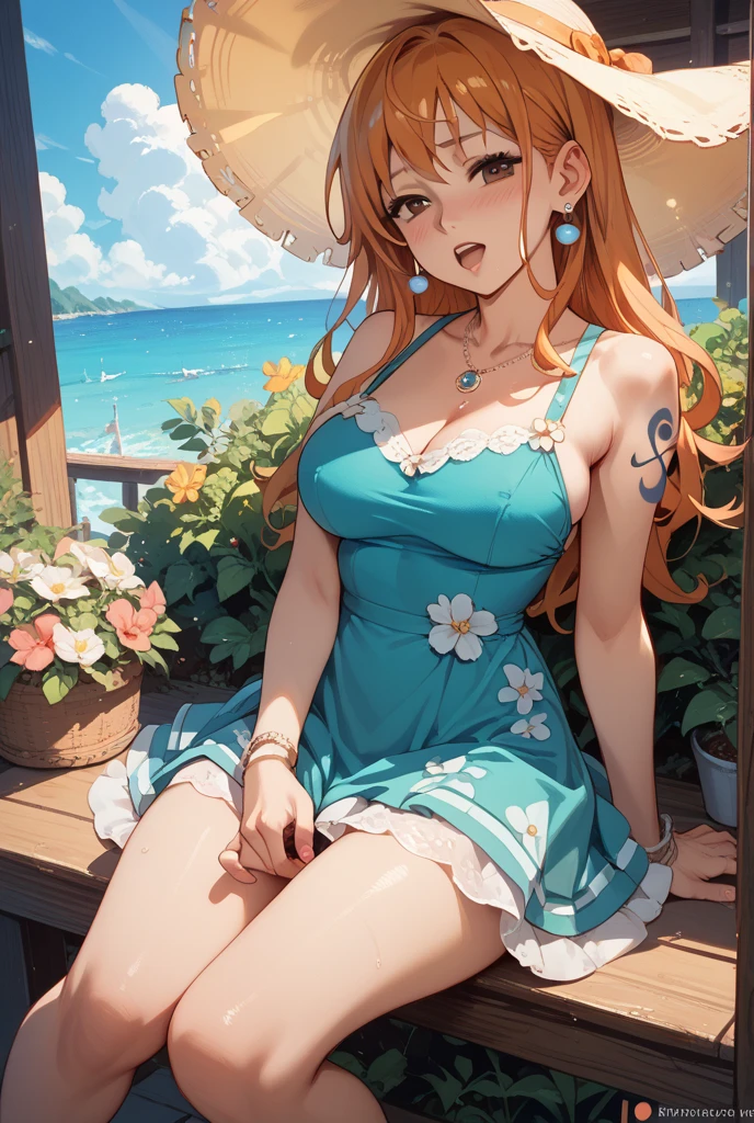 (highest quality), (highest resolution), (Very detail), Cute girl, slanted eyes, fleshy lips, Tightly fitting swimsuit, Beach with a spectacular view, Precisely drawn background, Natural light and shadow