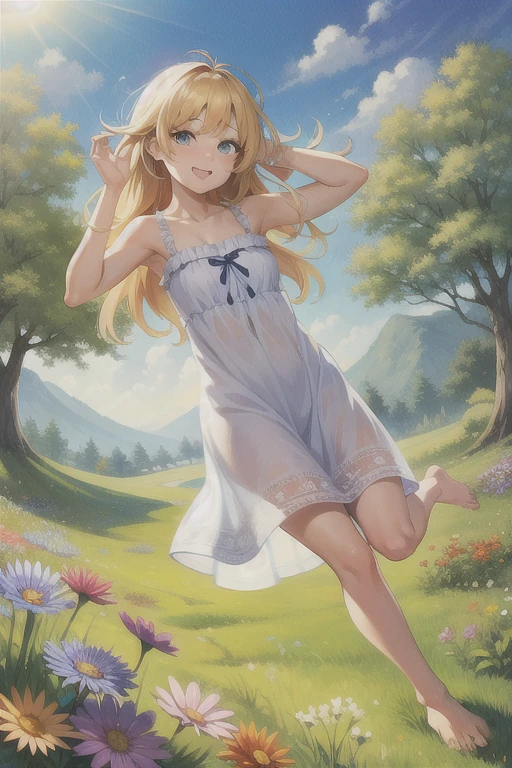 ((Top Quality,8k, 32k,Masterpiece:1.2)), without clothes in the prairie, grin