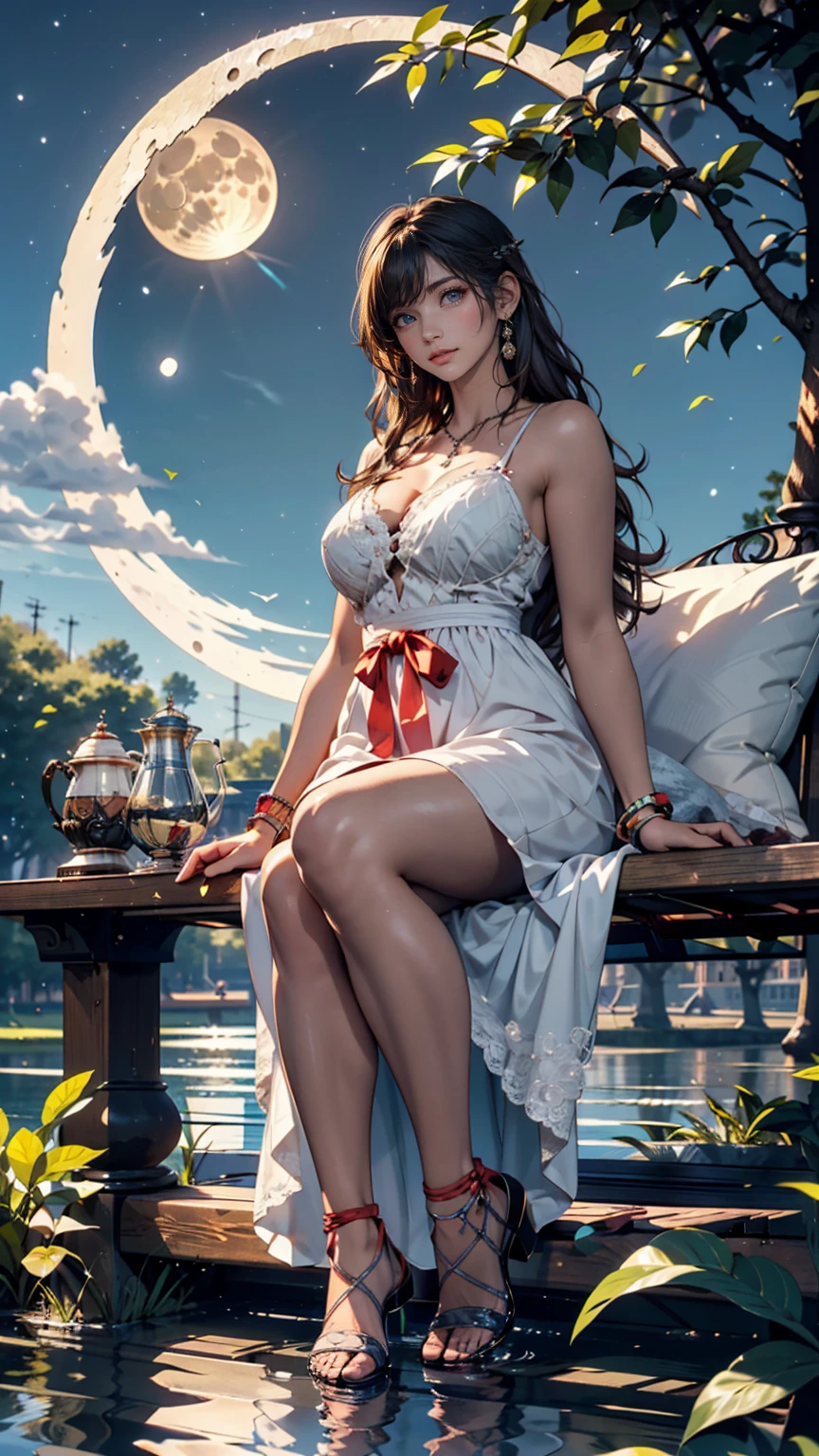 `mature female, Moroccan beauty, ancient glowing ruins, thicc, big breasts, curvy, nsfw, spreading legs, pussy spread, ornated dress, sitting in middle of market, crowded, night, dynamic lighting, masterpiece, best quality, highres, highly detailed , blush`