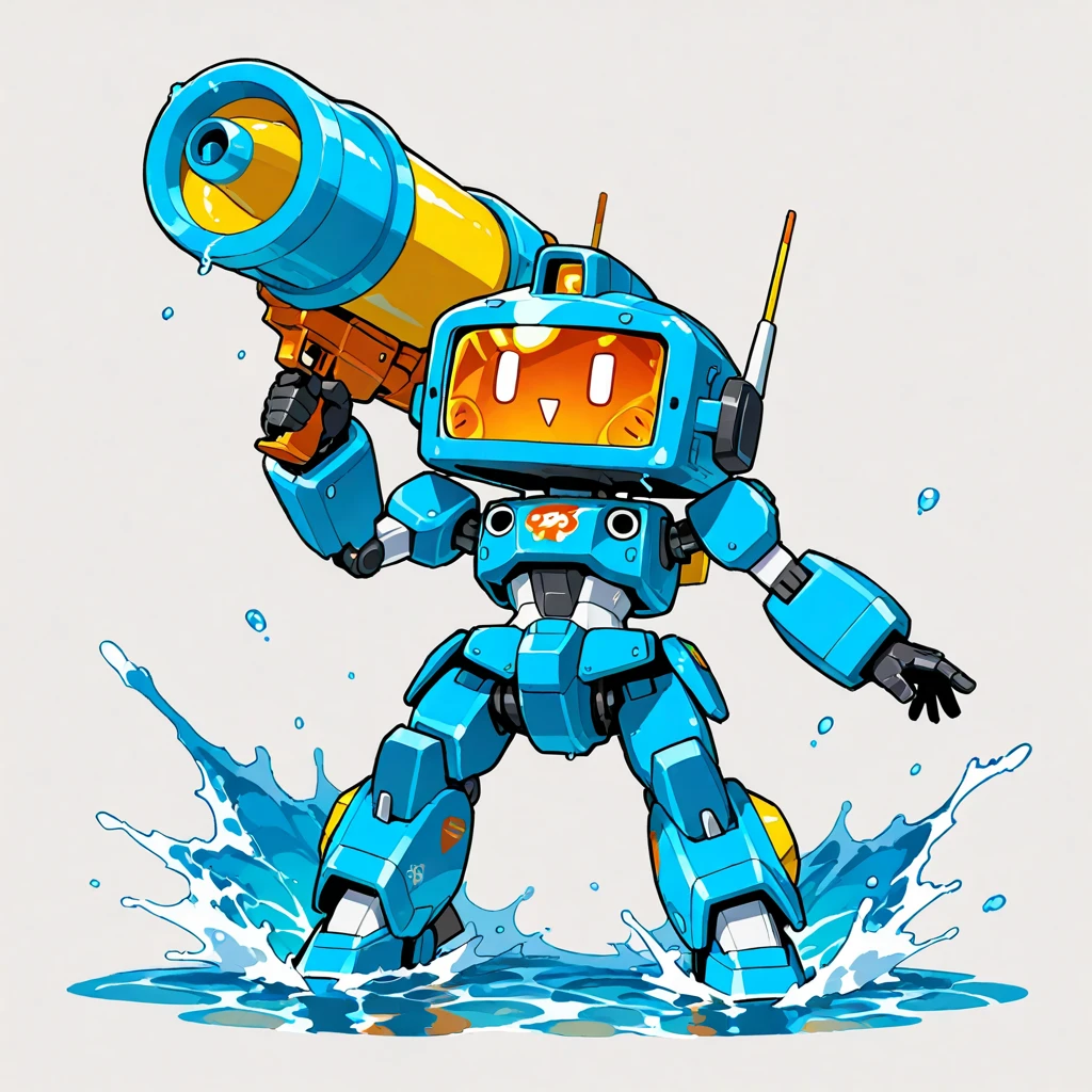 masterpiece, best quality, amazing quality, solo, no humans, water cannon, chibi robot