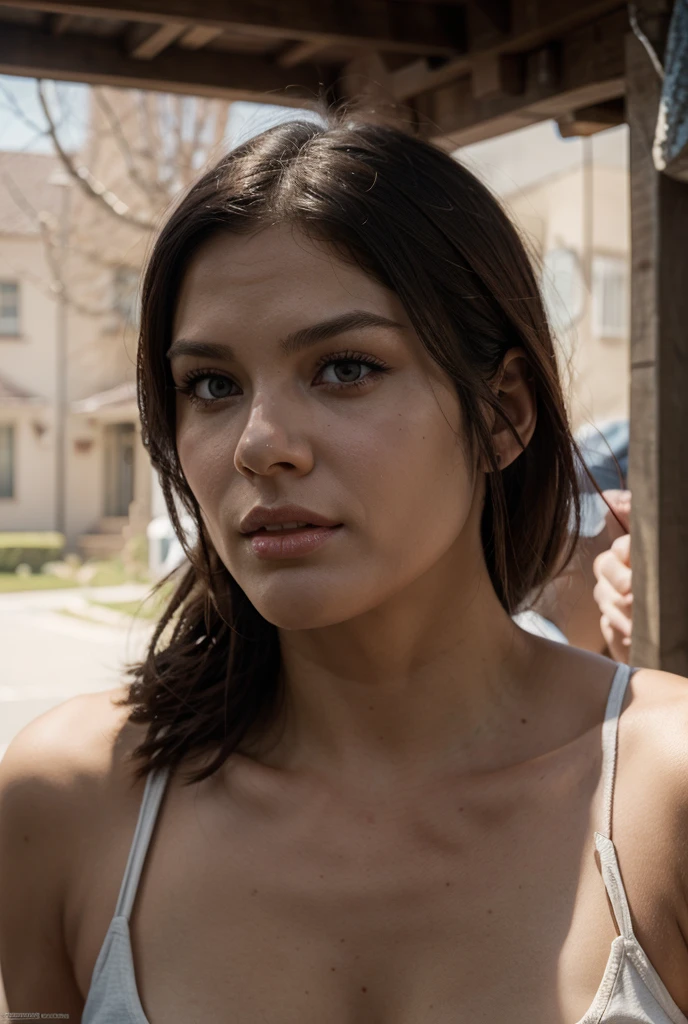 ((ultra detailed)), ((photorealistic)), ((picture of a girl)), I would be, ((small breasts)), sagging breasts, low cut dress, black hair, (((dirty small town) )), accumulated garbage: 1.0,h011ym4ri3c0mb5