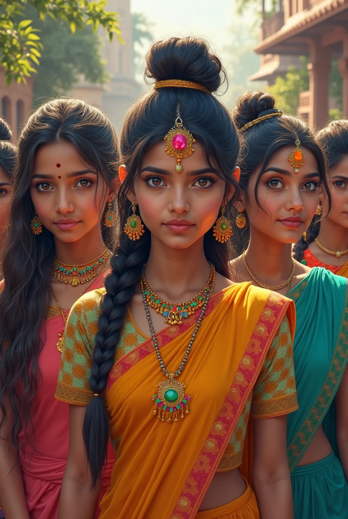 3 woman in saree with big dusky skin with a boy, one women is bald head, baldie, shaved bald head