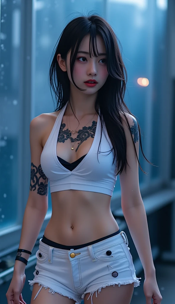 （Ultra photo realsisim）， （illustratio）， （A high resolution）， （8K）， （The is very detailed）， （Most Best Illustration）， （Beautiful and detailed eyes）， （best qualtiy）， （ultra - detailed）， （tmasterpiece）， （the wallpaper）， （详细的脸）， 独奏， Kizi， looki at viewer，Arm decoration，Tattooed with， （））， long leges， big breasts thin waist，