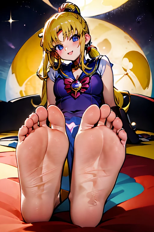 Rosalina from Mario Galaxy, sexy girl, feet, soles, foot fetish, wrinkled soles, stinky feet, stink vapor, big breast. Galaxy background, beautiful colors, colorful. Masterpiece, detailed, UHD