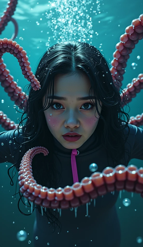 Surrounded by tentacles, humiliated by black tentacles