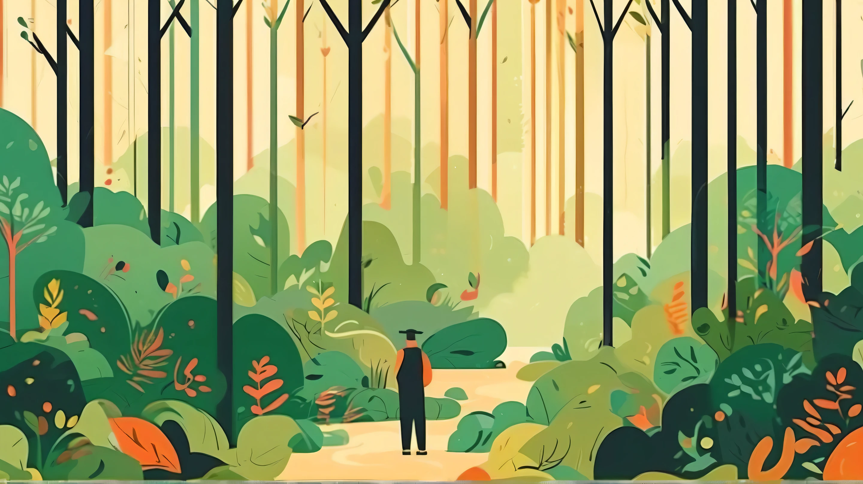 a man in a forest, minimalist, simple, clean, vector art