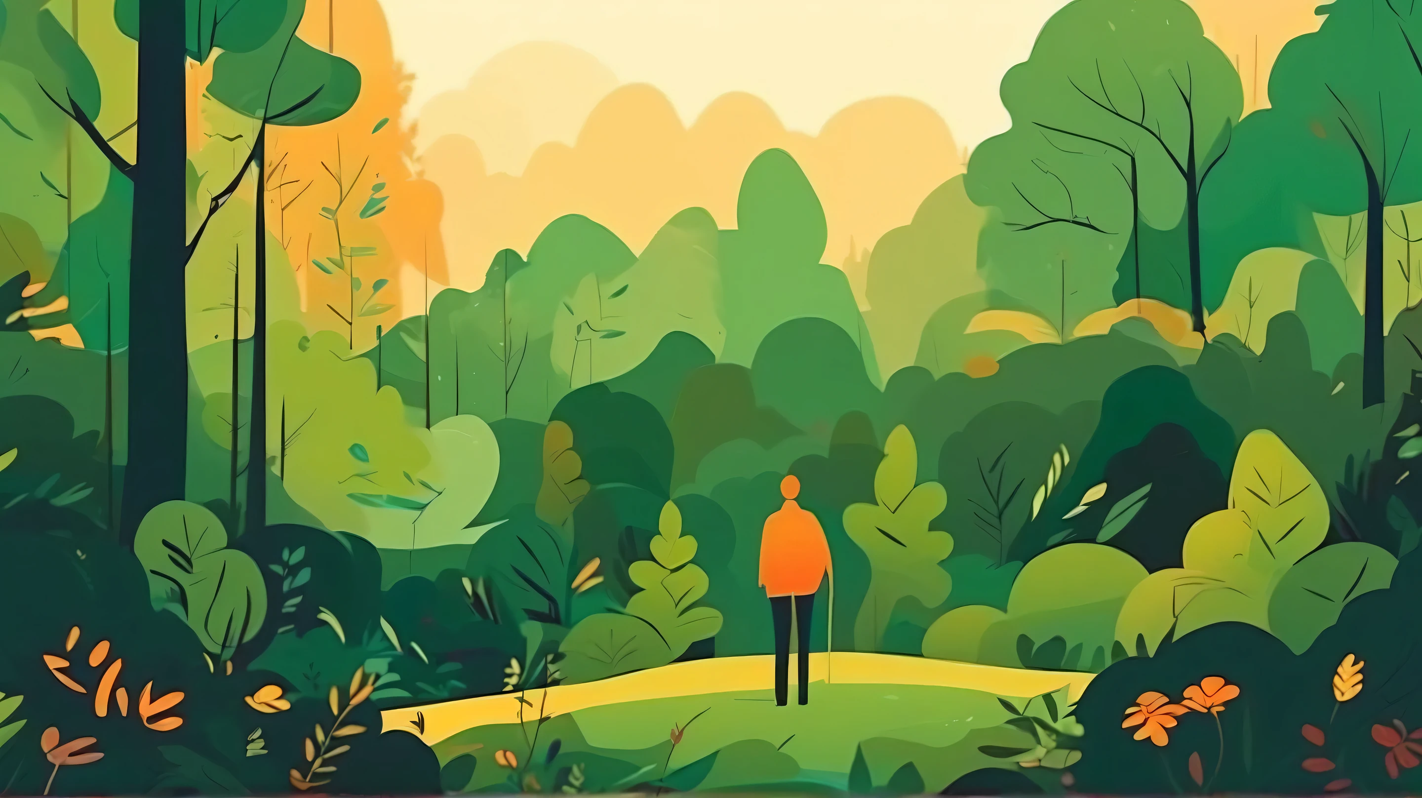 a man in a forest, minimalist, simple, clean, vector art