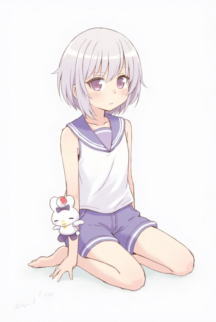 1boy, shota, white hair, blue eyes, short hair, tentacle, bulge, short pants, white pants, pants, wet clothes,football clothes, beach, blush, open mouth, spread legs, nipples