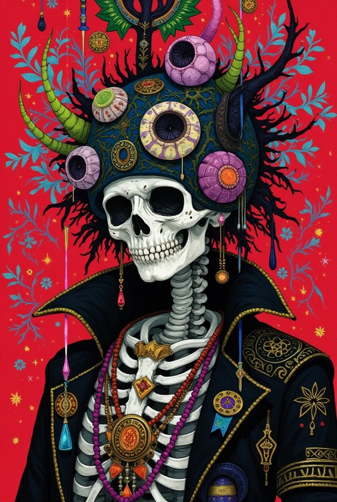 Mask oni contrast color between light red and yellow, in black ink lining draw backgground white color high details in the hands dark flowers, high quality, highres, detail enhancement, best quality, high quality, highres, detail enhancement only head and ornaments japomeses skull an bones on the floor floating in space contrast purplea fuchsia and lighting dim ---2.3 ---