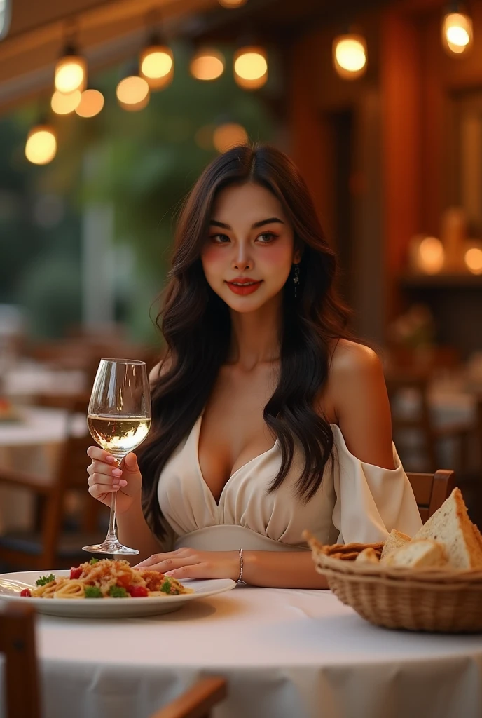 woman sitting at a table with a plate of food and a glass of wine, gorgeous woman, cute woman, attractive woman, stunning woman, gorgeous lady, gorgeous beautiful woman, gorgeous female, attractive girl, fine dining, attractive female, beautiful woman, elegant woman, seductive lady, handsome girl, beautiful lady, elegant lady, gorgeous elegant attractive, enjoying life!!! elegant