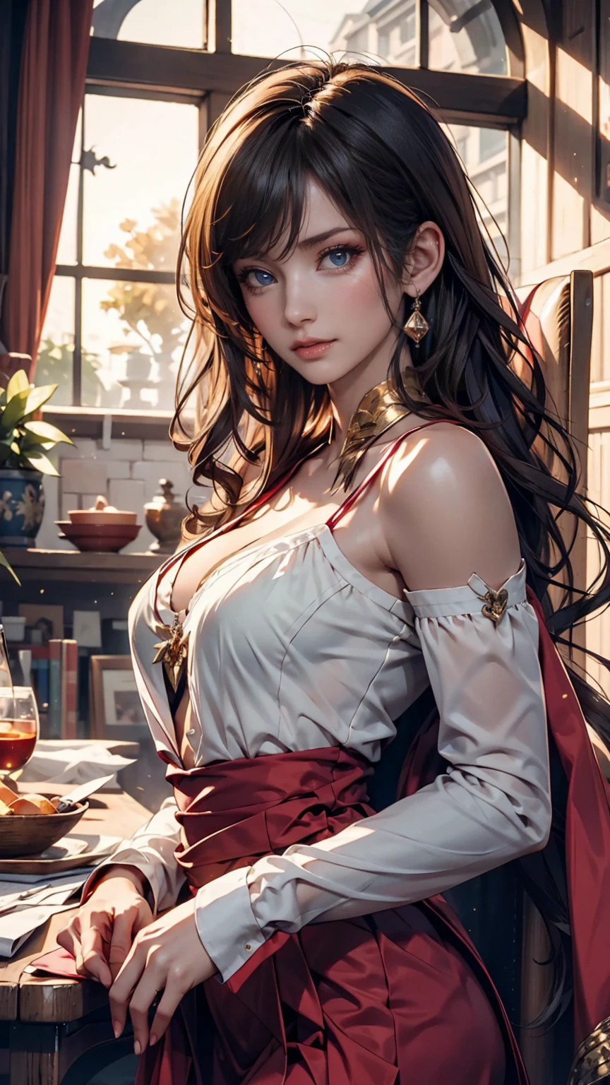 There is a woman in a white dress with a crown on her head., a Beautiful fantasy queen, ((Beautiful fantasy queen)), Portrait of a Princess,((Luxurious Picture Frame)) Works of art in the Gubes style. 5D CGI Anime Fantasy Artwork, 8K high definition detailed art、Red lipstick