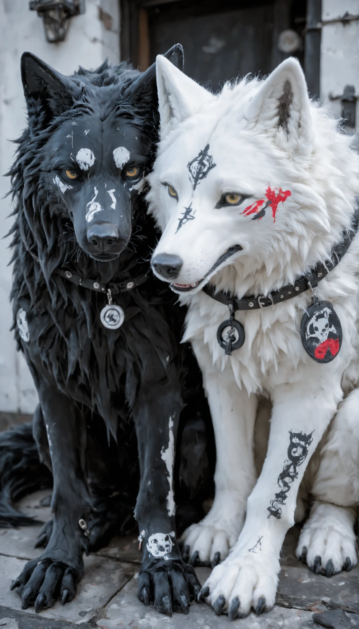 capa negra,A white wolf ,a chic,A black wolf