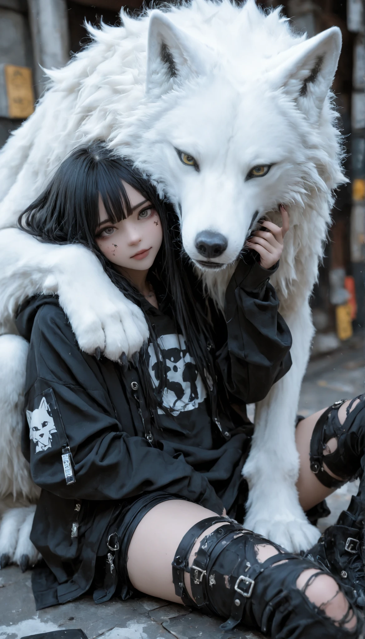capa negra,A white wolf ,(a chic),A black wolf