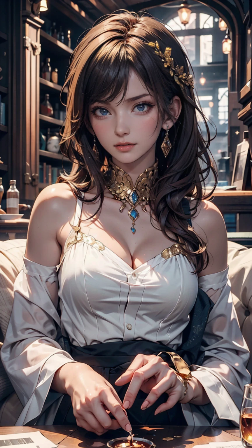 Blue delicate eyes, Alice in Wonderland、Sexy proportions、Provocative facial expression、Clock Object Background