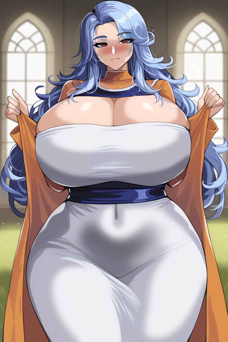 One Woman,Precise five fingers、Two long, accurate legs、Long Hair、Knee-high socks、Wide Hips、plump and thick thighs、Huge Ass、Huge breasts, Embarrassed look、Full Body Shot、Sexy pose、panties、White background、 Oily, shiny skin,woman、Sexy Costumes,pantiesショット, ((Micro Shorts)),denim,Ukyo Kuonji, hair_bow, Ukyo Costume, Obadres, Furinkazan Uniform, Naked Apron, Herahela