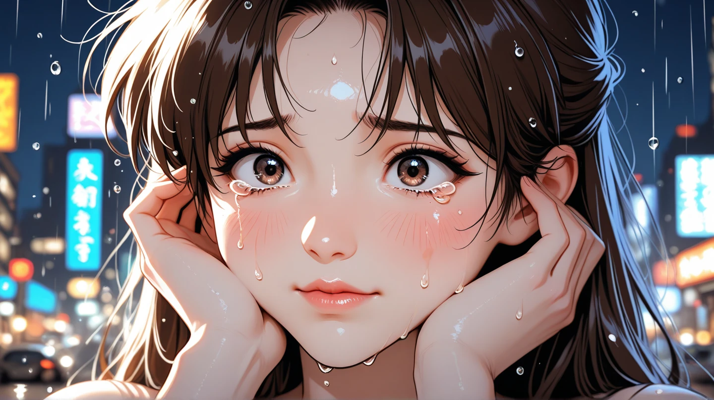 (masterpiece:1.2、Highest quality、masterpiece)、1 female、(Beauty:1.2),alone、classroom、Day、stand、,(Diamond Necklace),Black Hair,(Bangs,Disheveled Hair:1.2)、Teardrops,Red eyes、(Completely naked:1.4)、(Whitening:1.4)、Big Breasts、Ring Earrings、Diamond Tiara,lipstick、Sweaty、Round 1、blush、(Face close-up:1.4),(Cum on face and hair:1.5)
