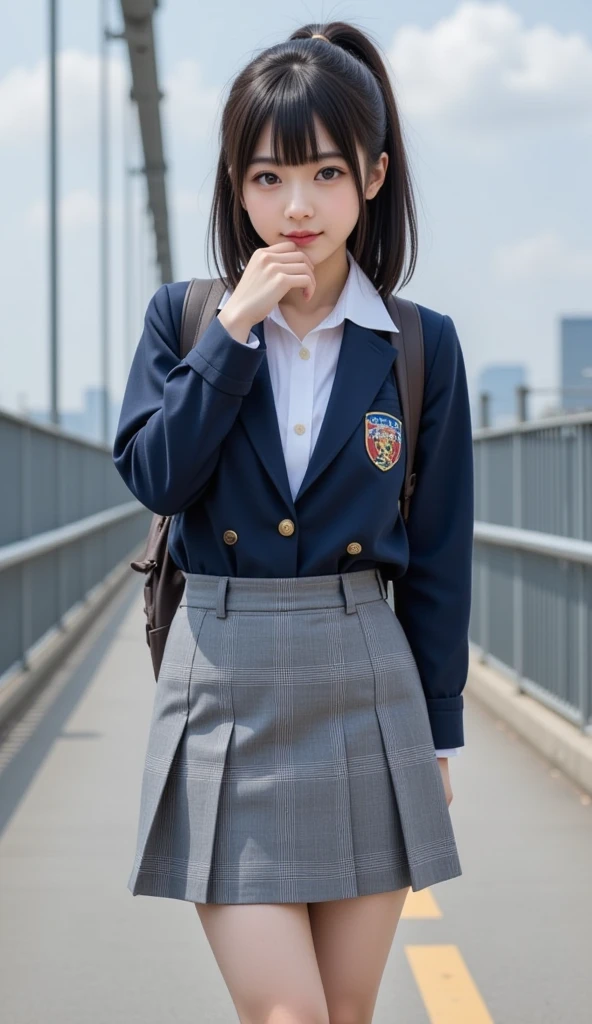 A strong wind blows from below, ((junior high school girl jumping on the school stairs)), A strong wind blows from below,showing off their crotches, ((an honor student, uniform,Miniskirt blown up by the wind)),face of about 10 years old, short hair, cleavage, gyaru make, whole body, (8K, raw photo, highest quality, Masterpiece: 1.2), Super detail, Super high resolution, (realism, realistic photo: 1.37), portrait, thighs