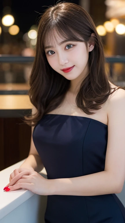 ((Night Scene, Realistic Light, Best Quality, 8K, Masterpiece: 1.3)), 1 Girl, Slim Body Beauty: 1.4, Brown Hair, (Big: 1.3), Off Shoulder Cut Top: 1.3, Ultra Detailed Face, Detail Eyes, Double Eyelids, Fountain, Castle, Fireworks, Smile, Cleavage, Saggy, Bikini, Beach, Tropical Country, Sea