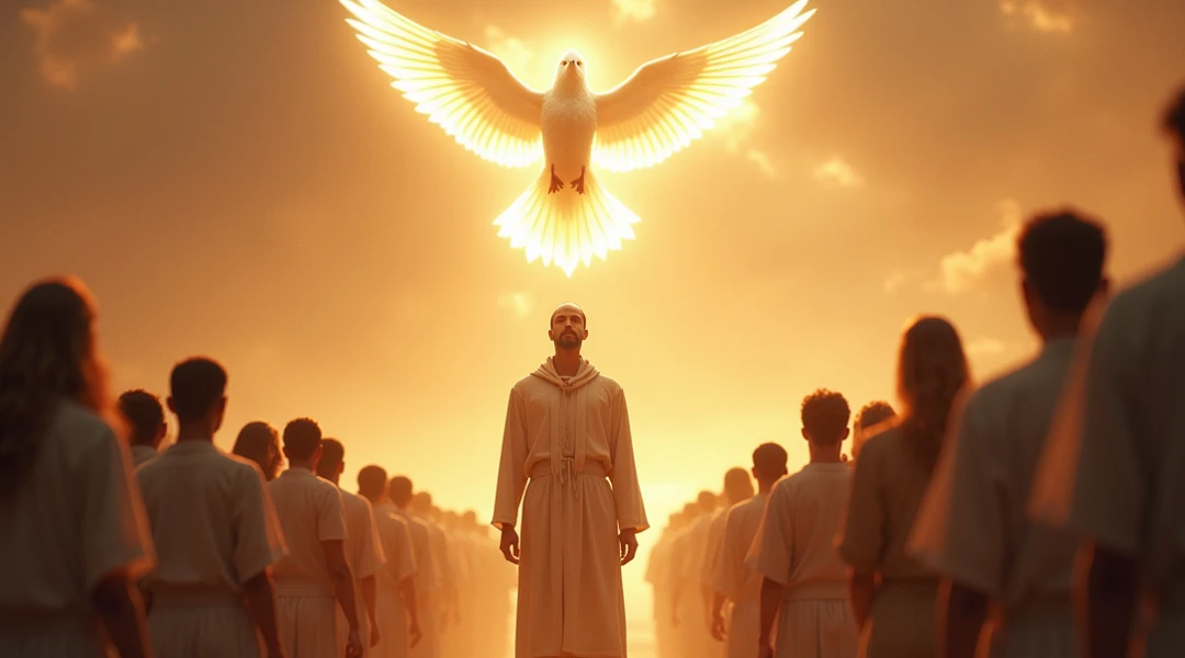 Image with the silhouette of an older man ascending to heaven with the name Reinel and doves. Put the name Reinel 