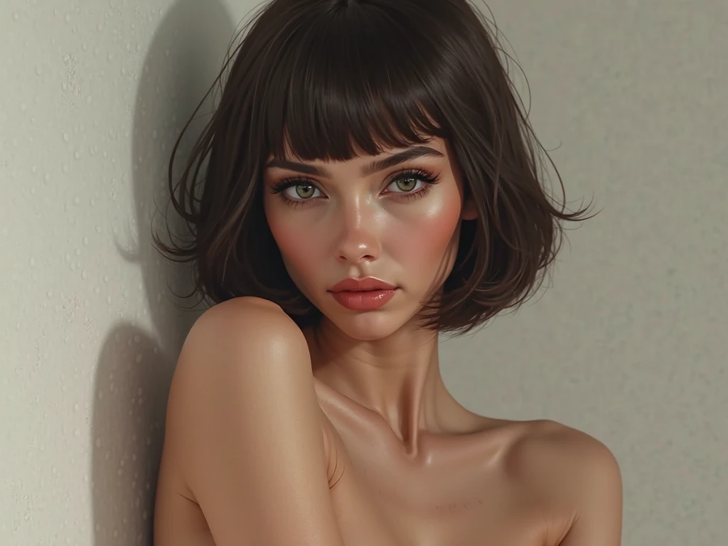 (masterpiece, best quality), 8k, portrait of a 18 year old girl, completely naked, cute, short brown hair, white, small boobs, potrait of 18 year old guy, has, curly brown hair, completely naked, cute, big dick