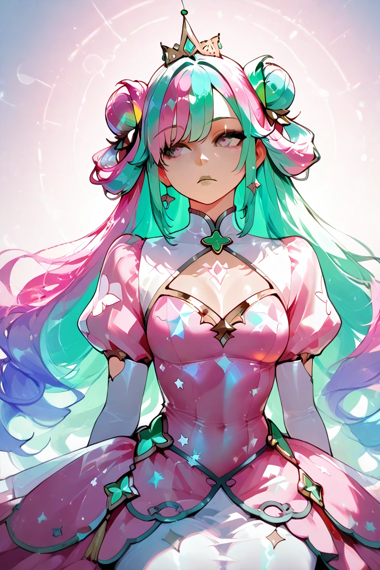 One Girl、single、alone、Trypophobia Head、Pink Hair、Long Hair、bangs、Pink Hair、Straight hair、Green Eyes、Beautiful Eyes、Upper body close-up、Side body、smile