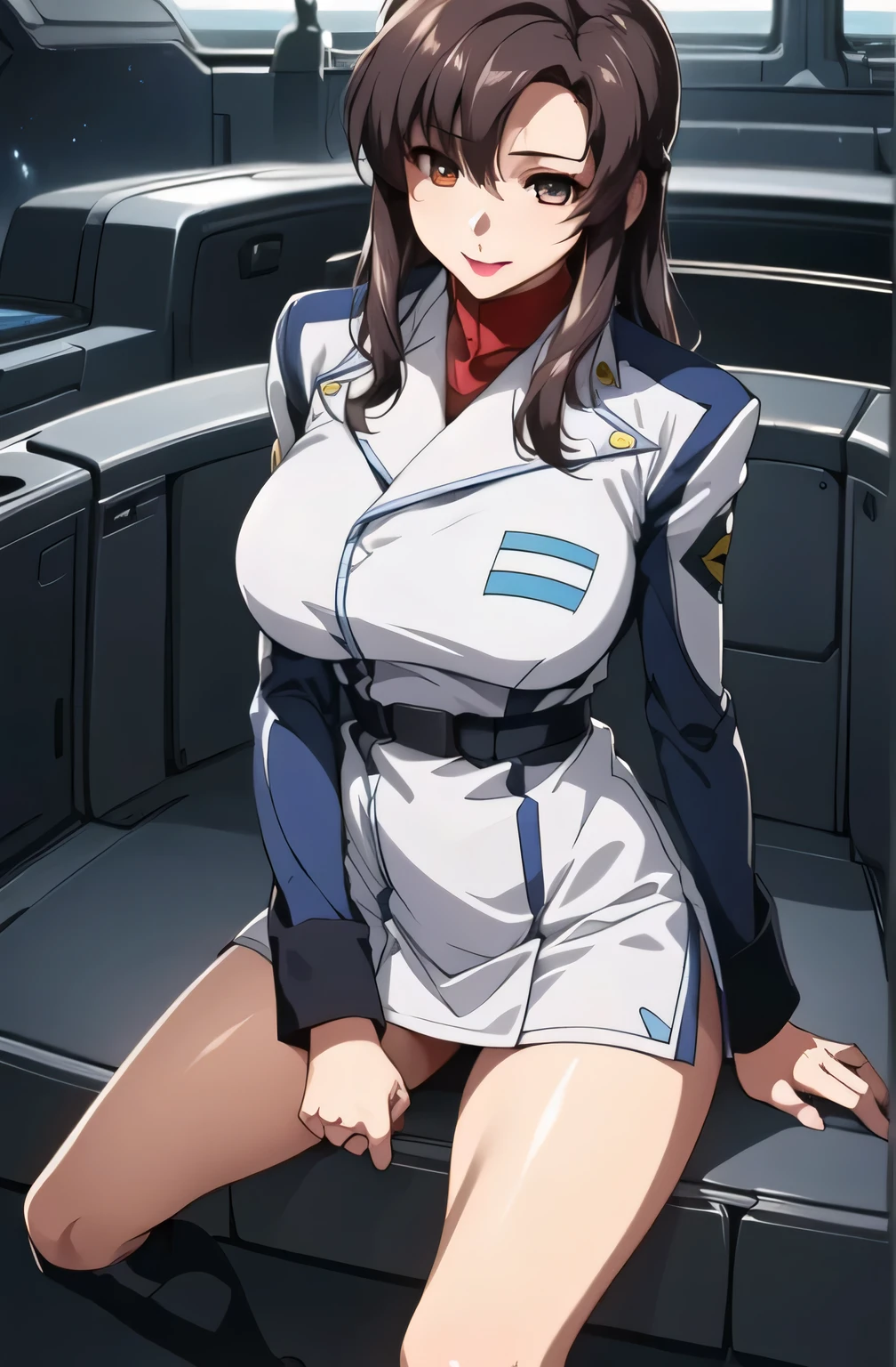 faceの表情をさらに繊細に描いて下さい,,Please spread your legs and show off your black panties,私のeyeの前にあるガーターベルト, 2-high stockings , faceの表情をさらに繊細に描いて下さい,40歳大人のcolor気のある女性,, When You Spread Your Legs , Please draw is big breasts even is bigger breasts,スカートの丈をさらに短く描いて下さいfaceの表情をもっと繊細に描いて下さい,The skin on the jacket is hidden by the uniform,That's enough for me,faceに表情をさらに繊細に描いて下さい, simple background , Please draw is big breasts even is bigger breasts,巨乳でも waist が細い,
Military uniform, Military, jacket, blue and white uniform ,Please draw it shorter micro miniskirt, my whole body,
前hair,茶color_hair, length_hair,red eye,lipstick,Compensate,
1 girl, 40歳大人のcolor気のある女性,, young woman ,beautiful Finger,beautiful length legs,beautiful body,beautiful Nose,beautiful character design, perfect eye, perfect face,expressive eye, perfect balance ,
,(Focus on her face), Please draw it , (innocent_is big_eye:1.0),light_笑face,
Official Art, bubbles depicted in great detailCG 、 Unified 8K Wallpaper , Full light,colorful, bright _Front _face_lighting, white skin,
(masterpiece:1.0),(Highest_quality:1.0), ,4K,bubbles depicted in great detail,
photo shoot, 8k, High image quality, High image quality, absurd:1.2, Kodak Portra 400 , film grain , blurry background, Bokeh:1.2, lens flare on the back , ( lively_color:1.2), プロの photo shoot ,
(beautiful,huge_chest for men:1.4), (beautiful_face:1.5),(Narrow _ waist ),