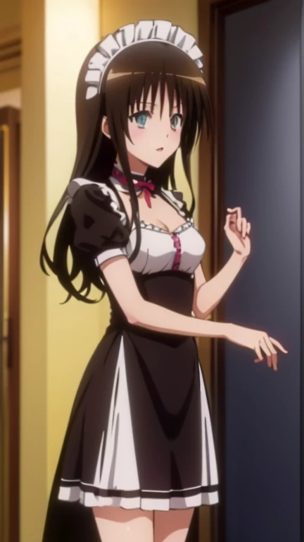 (in hotel, masterpiece, best quality:1.2), maid, 1girl, holding baby, hold , waving hair, ((elbow gloves)), modify body, bind_all, machine, ｓｐｒｅａｄ legs, ｂｄｓｍ