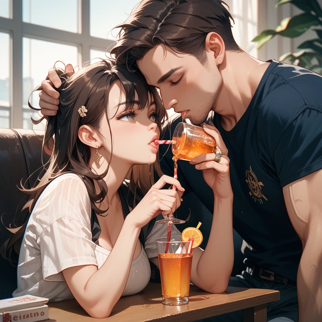 A boy whose white Tshirt name is text "Abhishek Drink SWACHNEER" who drinks alcohol in bottle with sexy NUDE girl