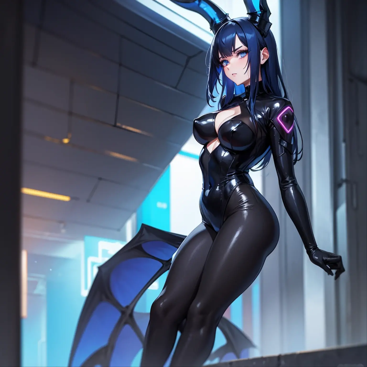 (masterpiece: 1.2), best quality, high resolution, unity 8k wallpaper, (illustration: 1.0), beautiful detailed, extremely detailed, perfect lighting, extremely detailed CG, bright eyes, warframe,, blue eyes, global ray tracing, large breasts, pantyhose, large_ass, looking at viewer, solo, perspective,