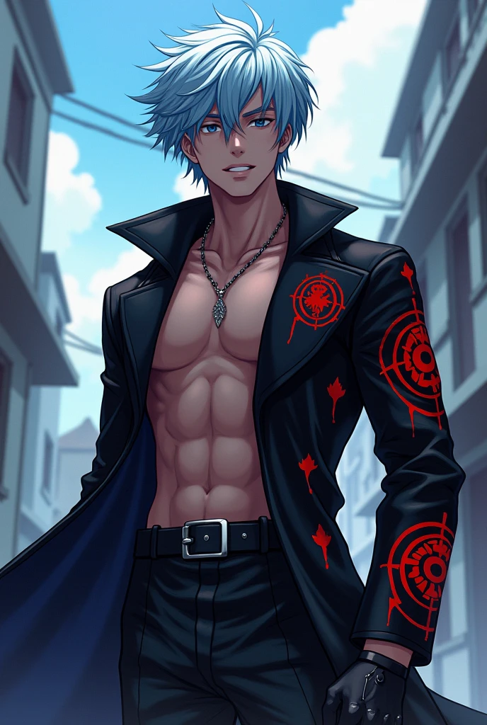 (masterpiece, best quality:1.2), solo, male focus, 1boy, shiba taiju, tattoo, expressionless, looking at viewer, open clothes, red jacket, pectorals, pants <lora:tokyorevengers_shiba-10:1>