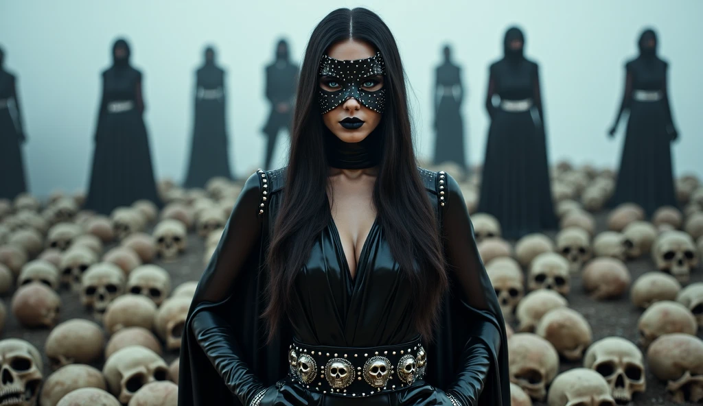 "Jenna Jameson, pirate Captain, beautiful, tattoo, face mask, wearing Full Black suit with Gold accents, dark eyes, dark imca background , intricate details, cinematic lighting, photo realistic, close-up portrait, Realism, Realistic, Dark Art, dark gold background, 8k, designed by H.R. Giger”