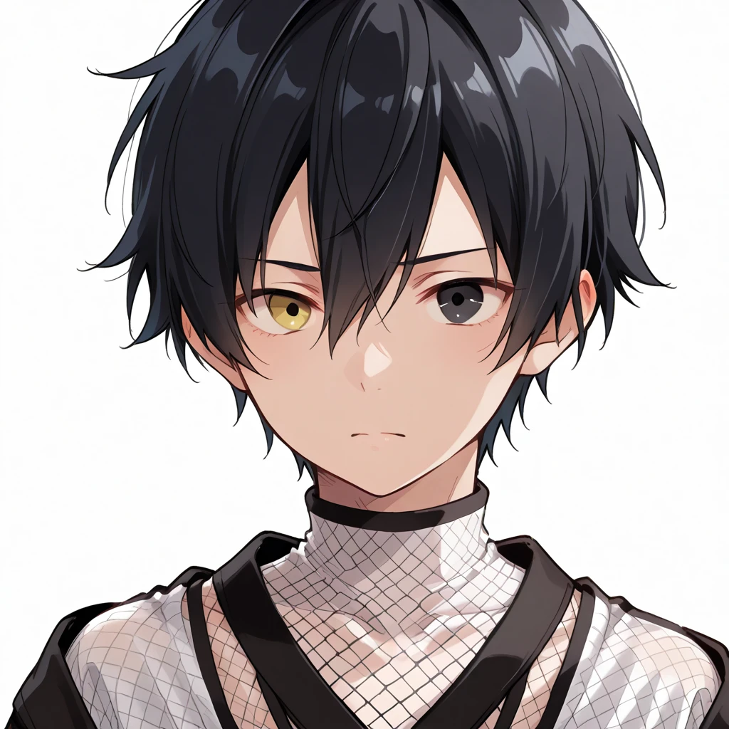 anime boy with black hair and a chain around his neck, anime moe artstyle, male anime style, boy has short black hair, anime style character, young anime man, semi realistic anime, in an anime style, inspired by Okumura Togyu, detailed anime soft face, inspired by Okumura Masanobu, a handsome man,black short hair