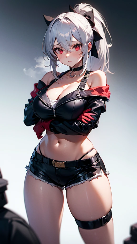 upper body, 1 girl, (AngelMs:1.4), large breasts, panties, midriff, facing side, looking at viewer, (cleavage), thong, string panties, Fishnet thighhighs, (very long hair)